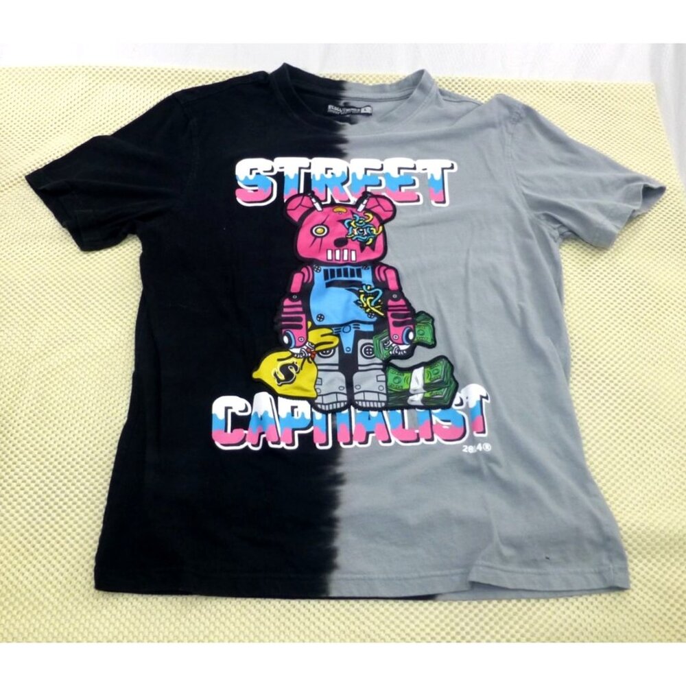 Rebel Minds Street Capitalist Graphic Tee L Split Fade Black‎ & Gray 100% Cotton